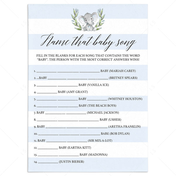 Elephant baby shower game Name That Baby Song printable | Instant ...