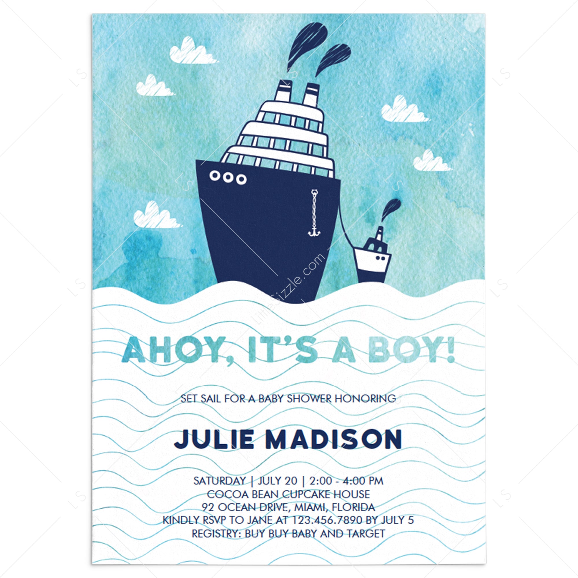 Ahoy its a boy baby shower invitation template DIY by LittleSizzle