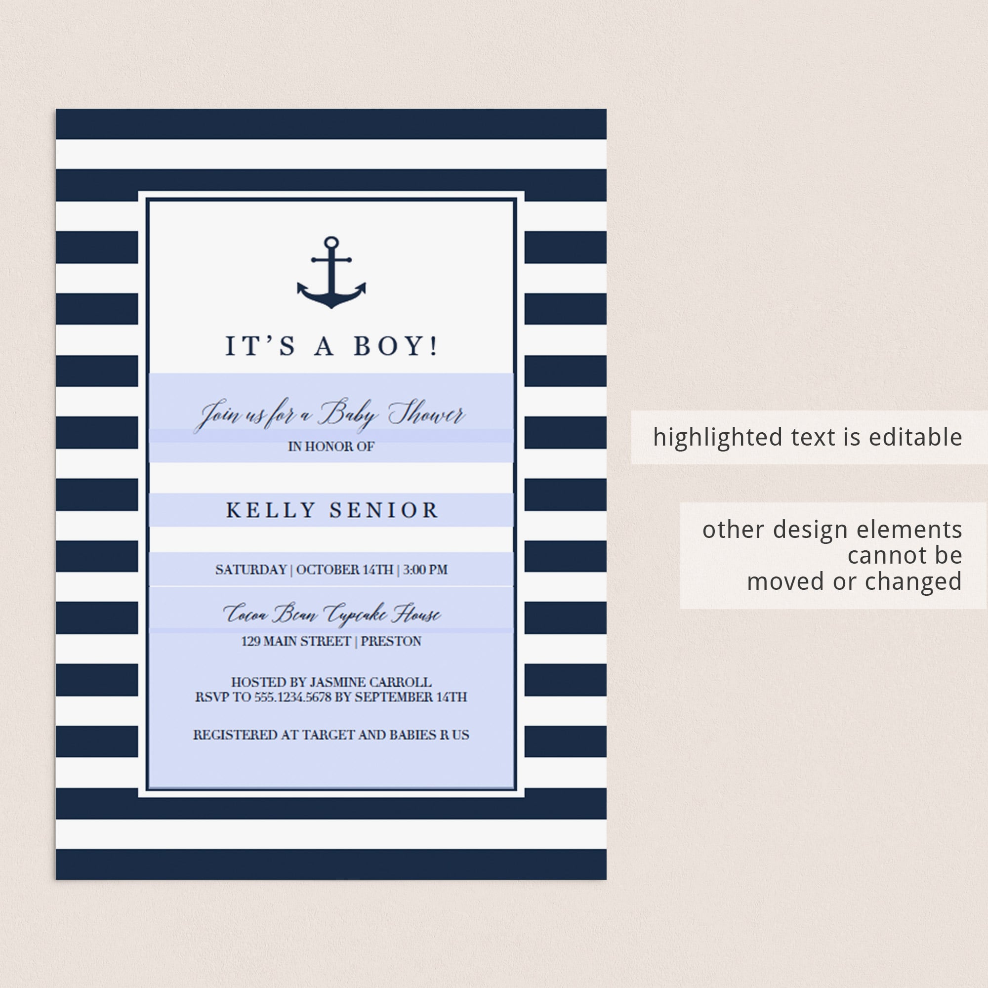 Baby shower evite template navy stripes by LittleSizzle