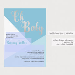 Silver Oh Baby baby shower invite template by LittleSizzle