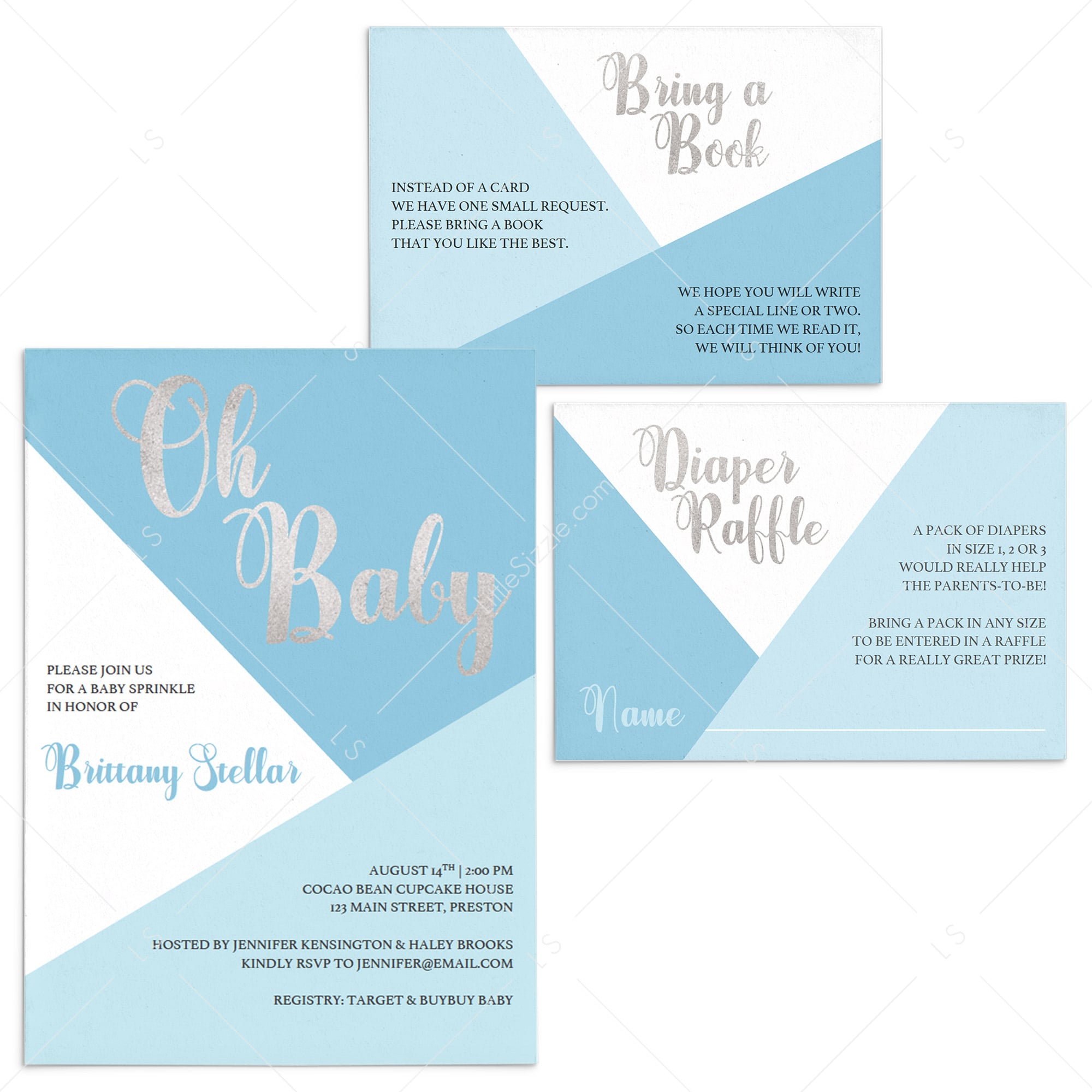 Blue and White Baby Sprinkle Invitation Set by LittleSizzle