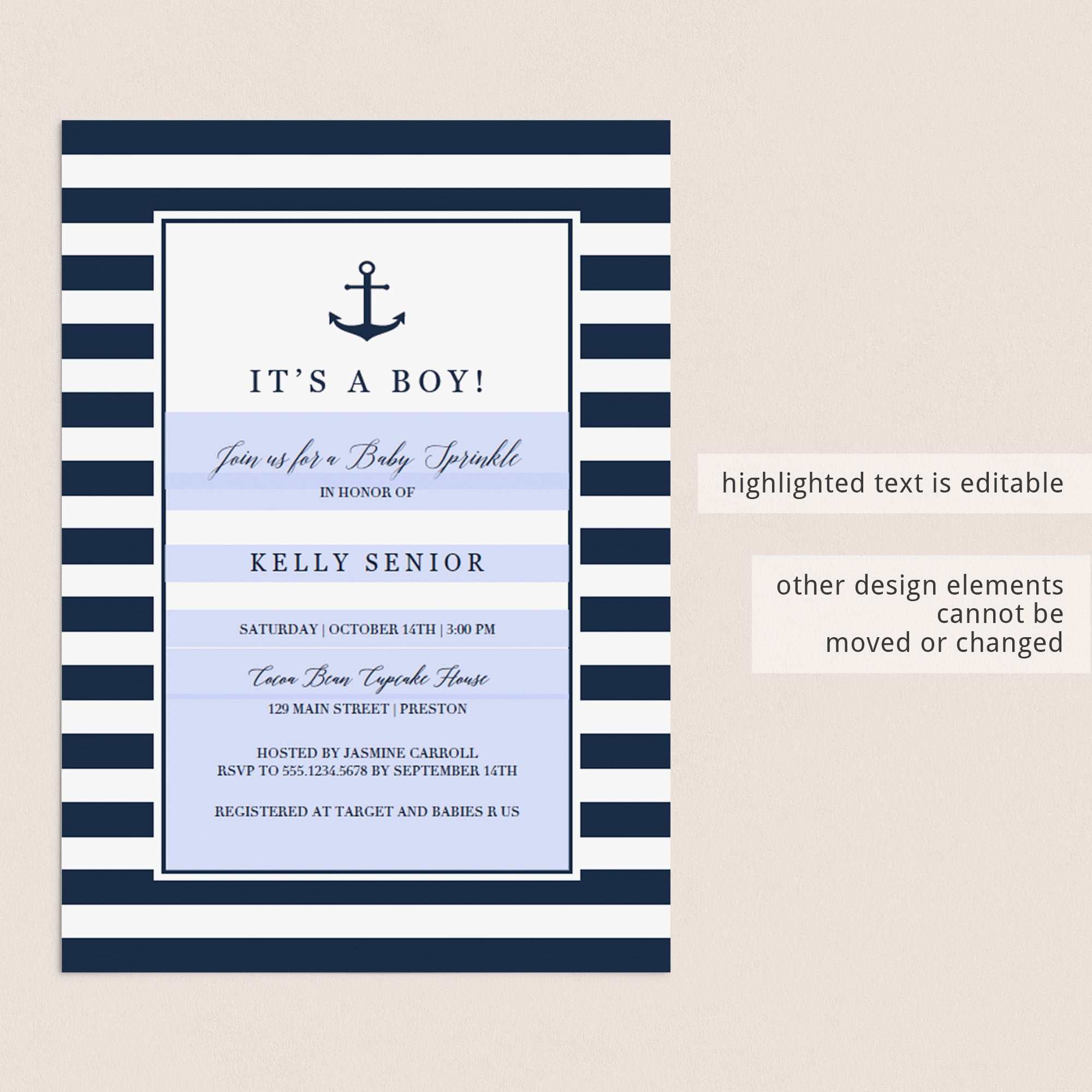 nautical baby sprinkle evite template instant download file by LittleSizzle