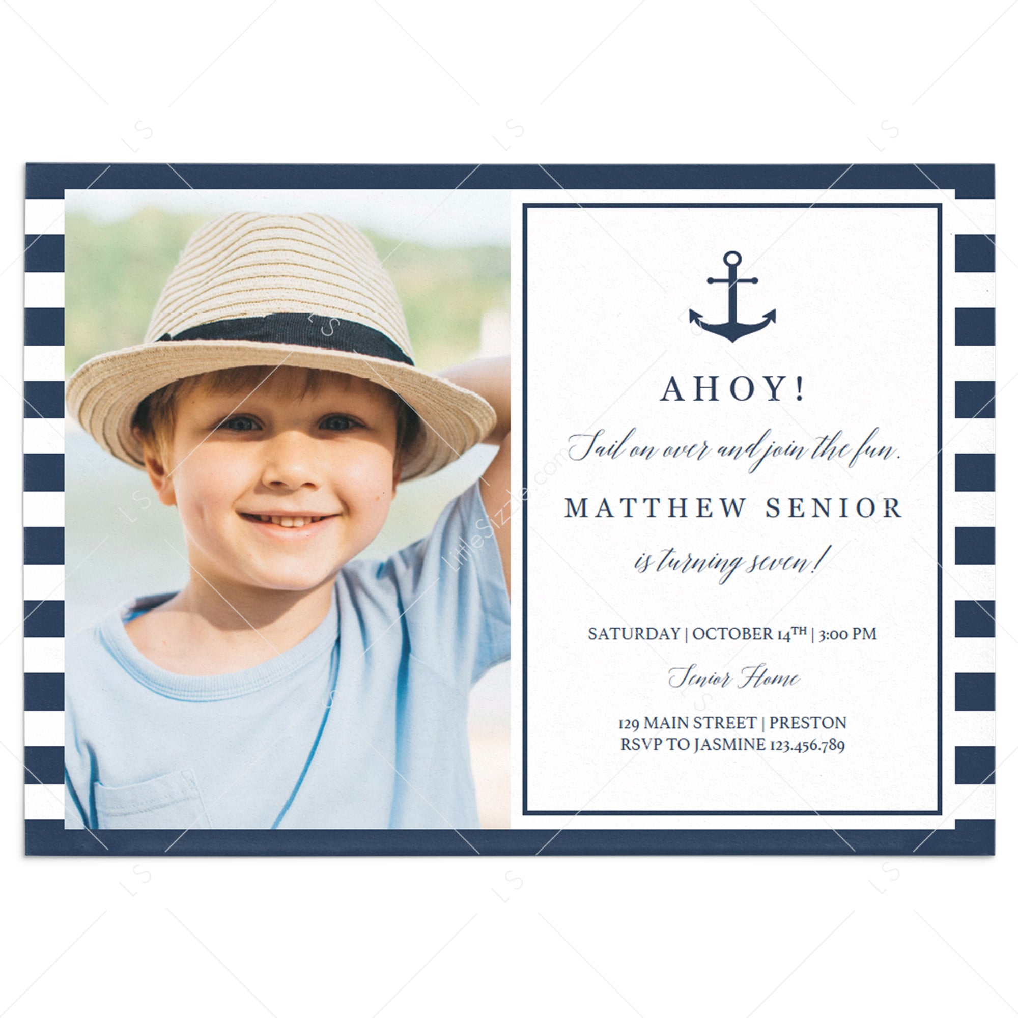 Nautical Birthday Invitation with Photo Editable Template by LittleSizzle