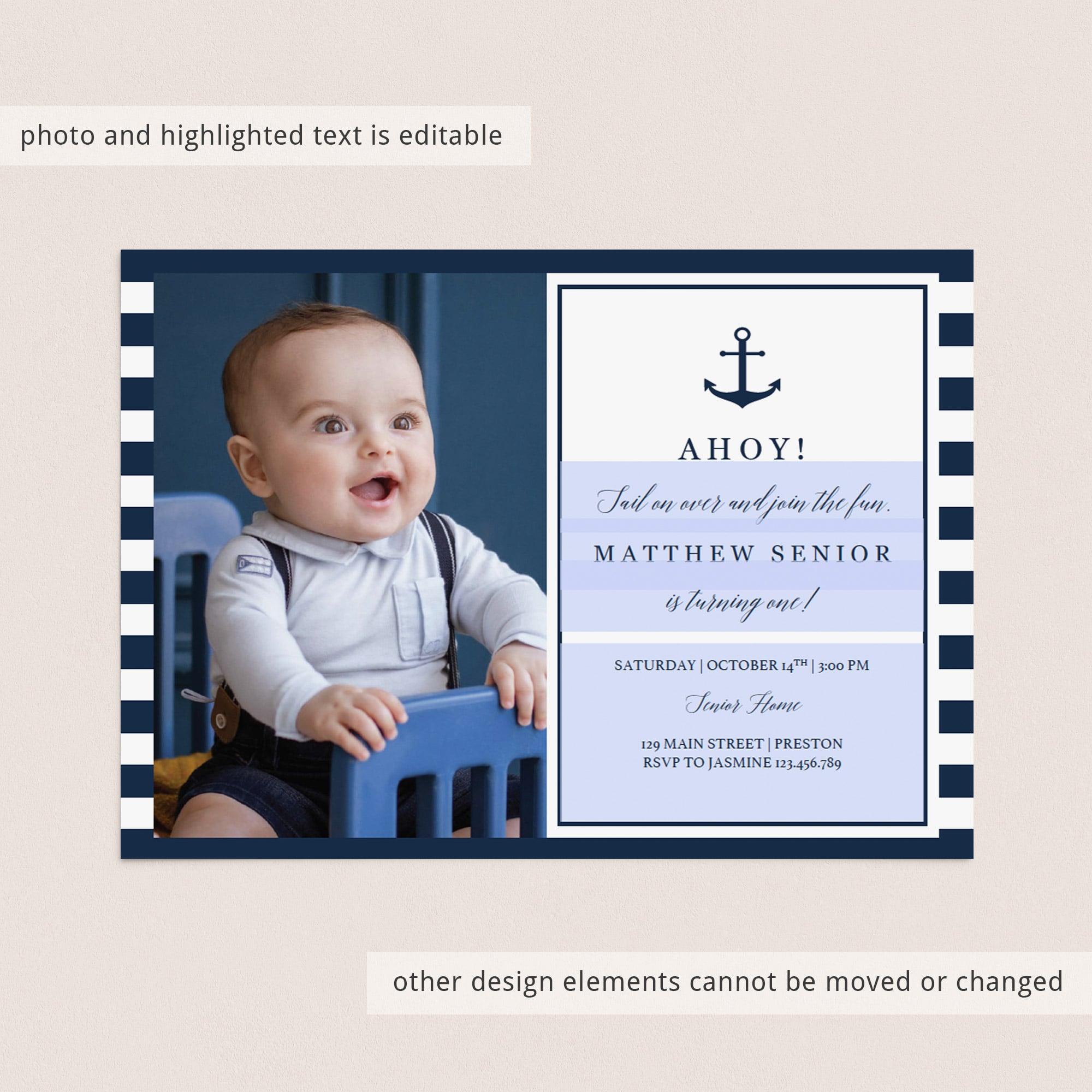 Ahoy birthday party invitation with photo by LittleSizzle