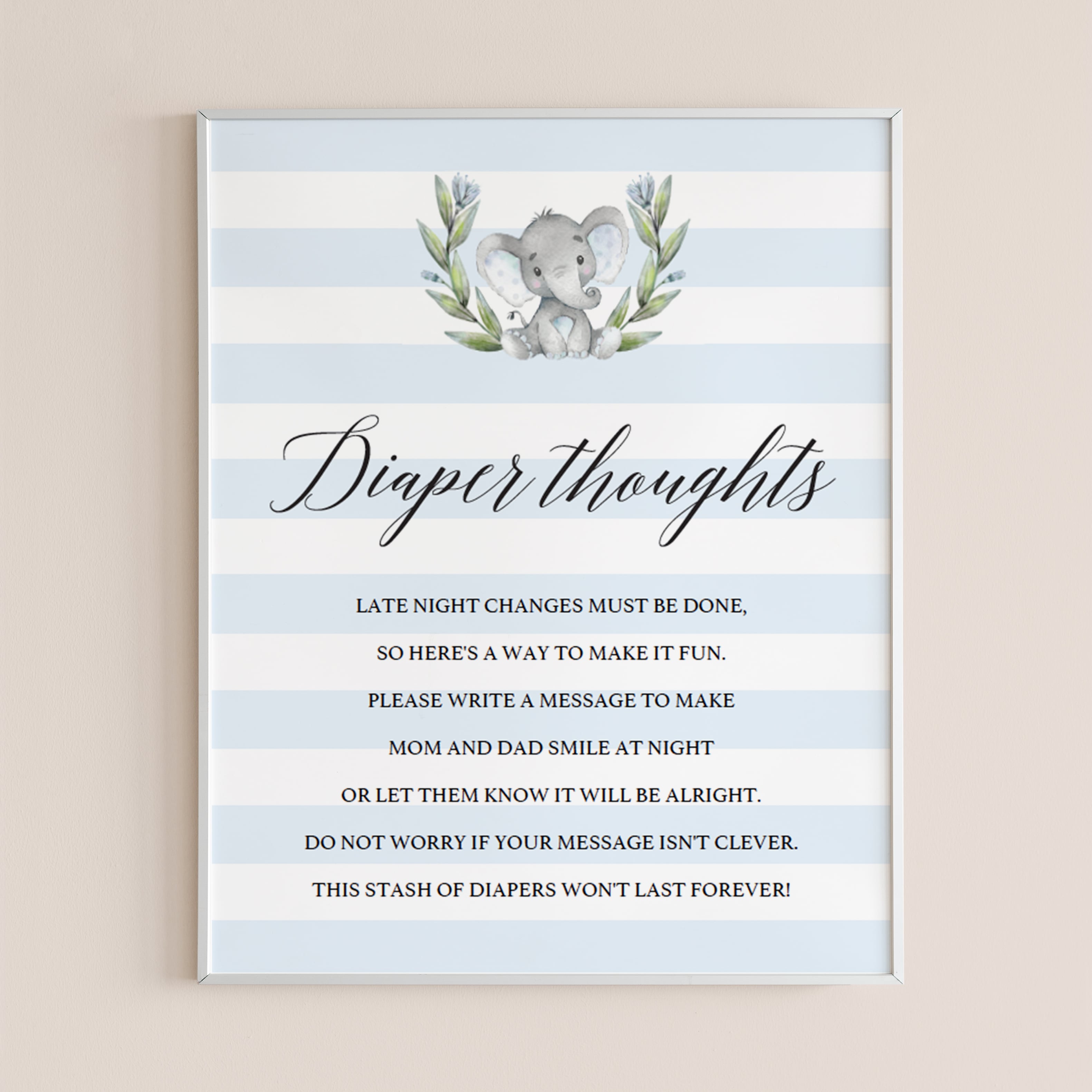 Printable elephant shower midnight diapers sign by LittleSizzle