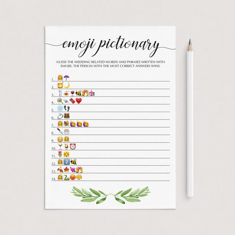 Botanical Emoji Pictionary Bridal Shower Game Printable – LittleSizzle