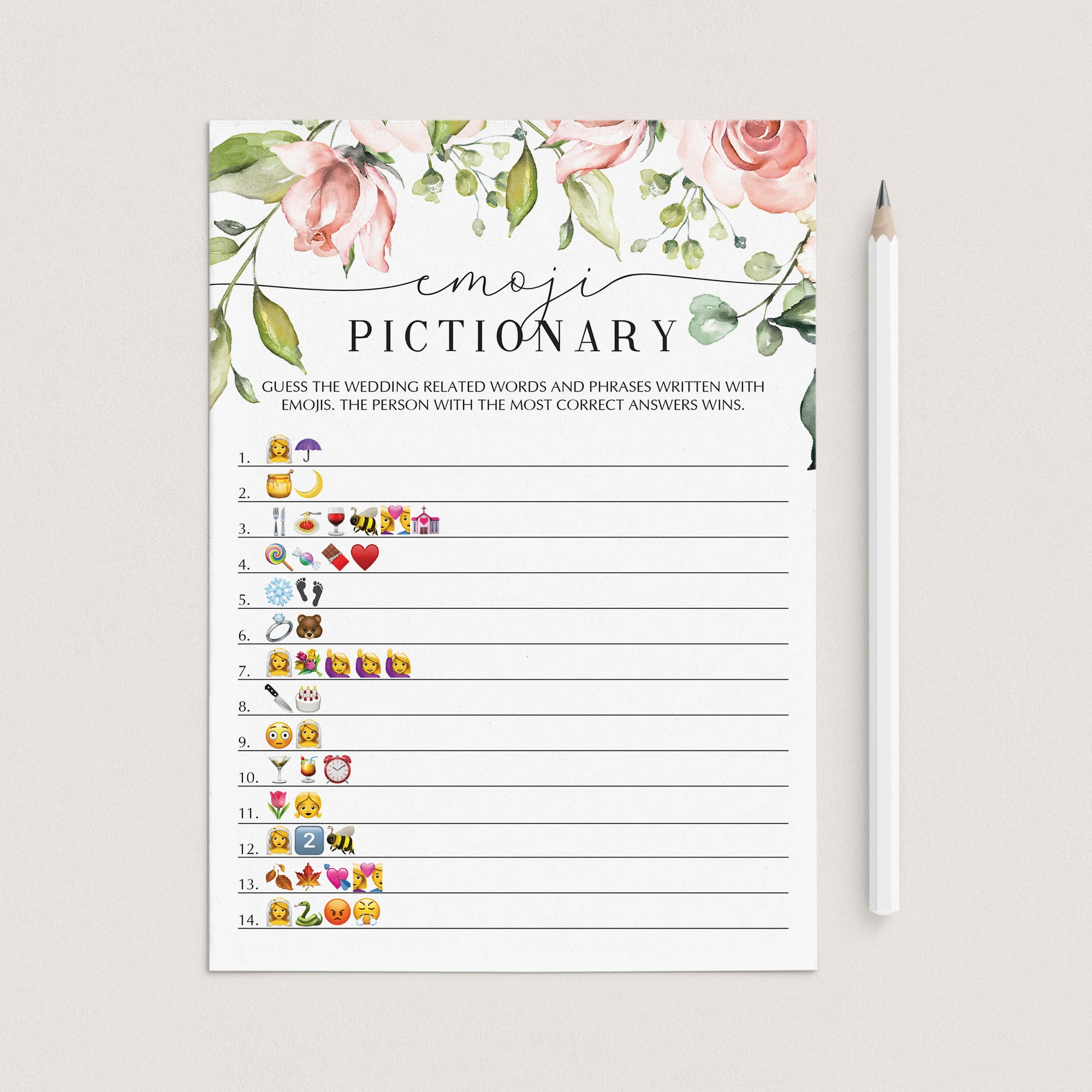 bridal shower emoji pictionary game cards printable