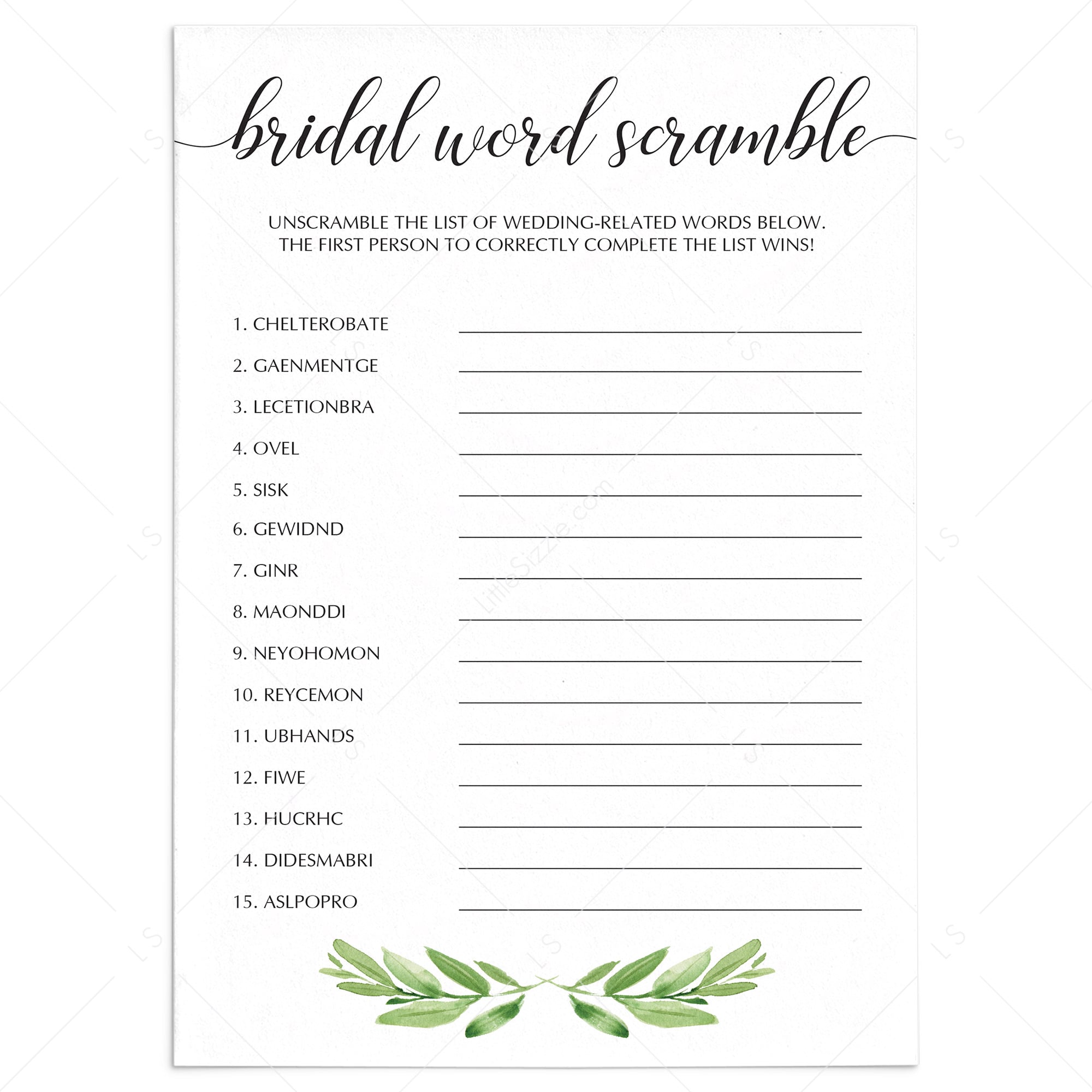 bridal shower word scramble printable by LittleSizzle