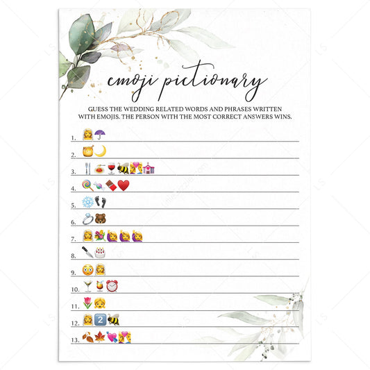 Greenery Bridal Shower Emoji Pictionary Game Printable by LittleSizzle