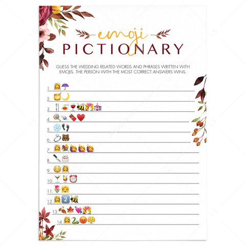 Emojis Bridal Shower Game Printable | Burgundy Floral – LittleSizzle