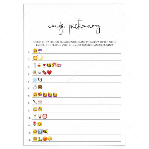 Minimalist Emojis Game for Wedding Shower Printable | Instant Download ...