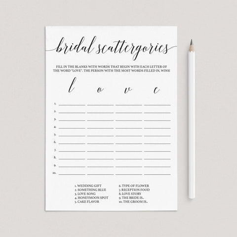 Simple (Virtual) Bridal Shower Game | Scattergories | Instant Download ...