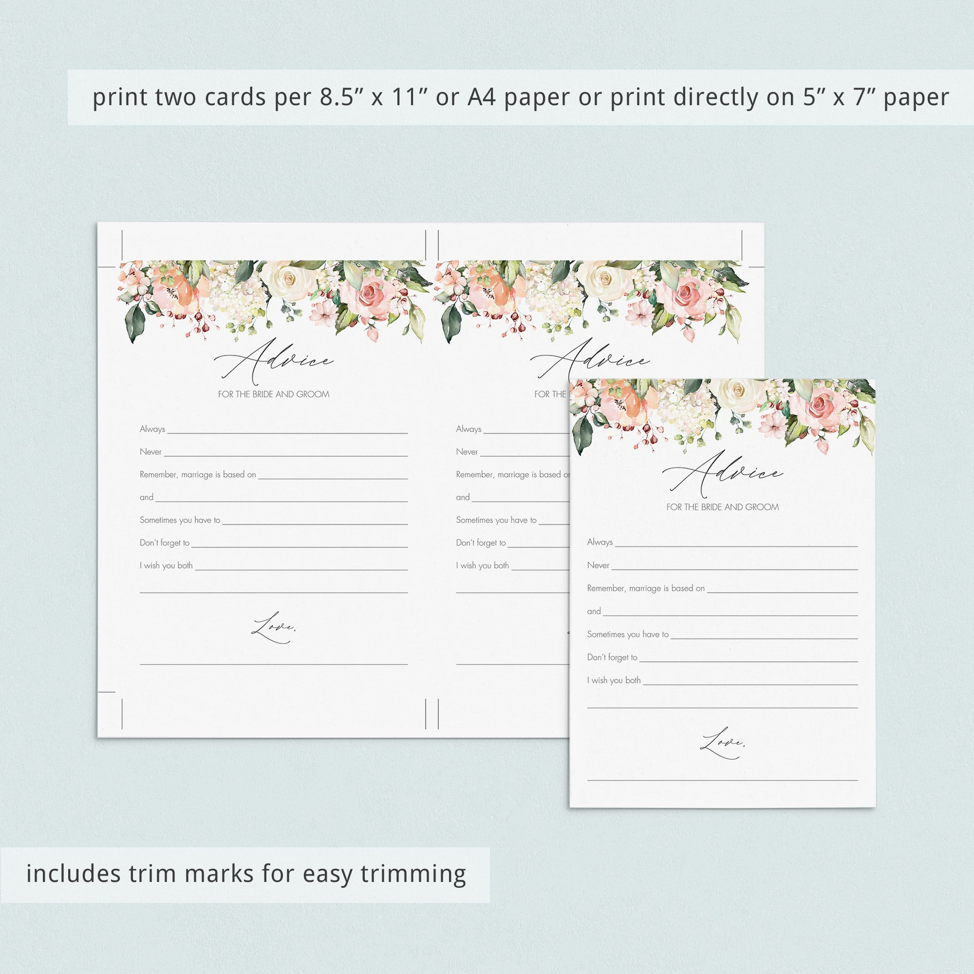 bridal shower advice for newlyweds cards printable