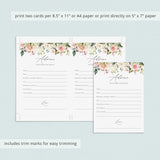 bridal shower advice for newlyweds cards printable