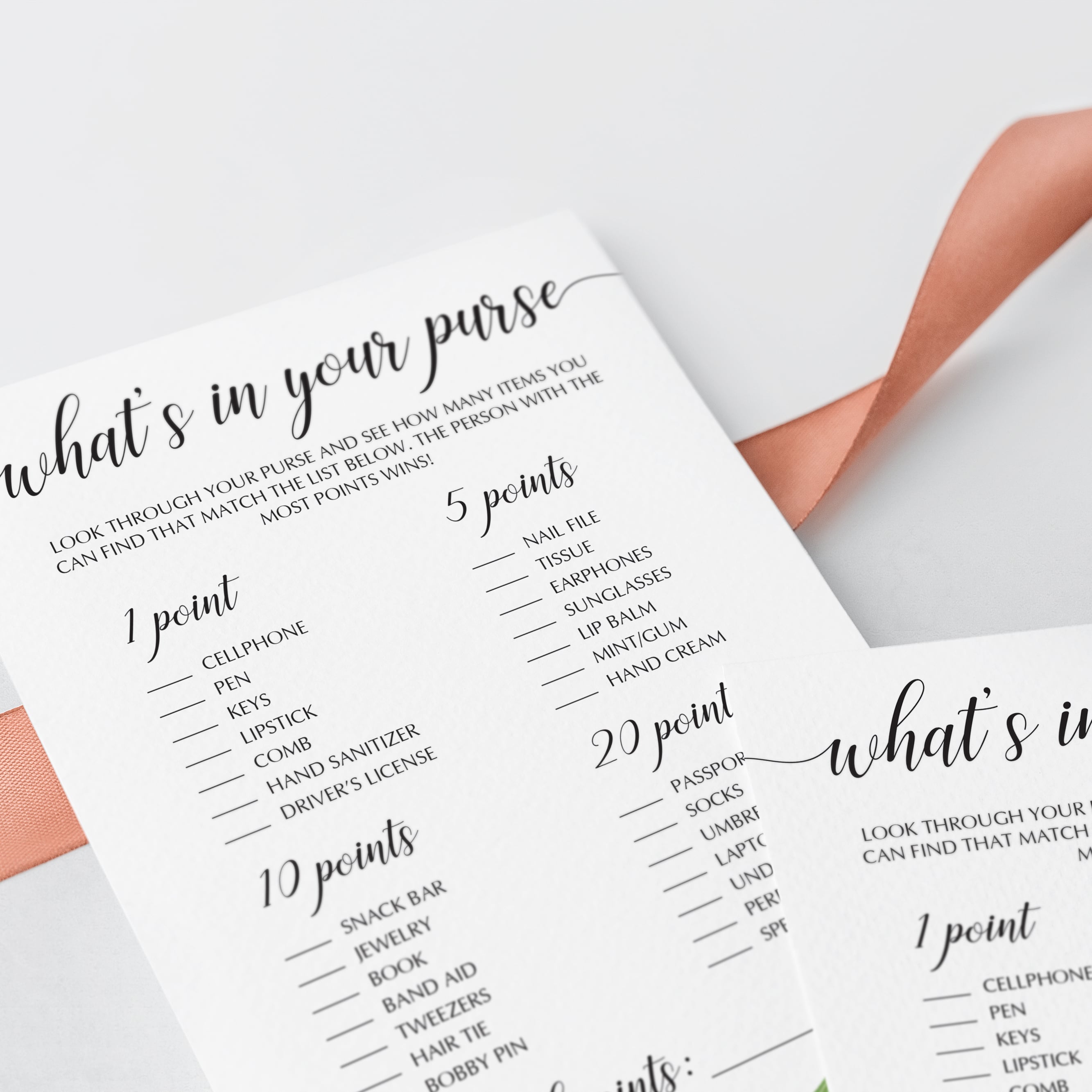 Amazon.com: What's in Your Purse (Pack of 50) - Bridal Shower Games -  Wedding Shower Games - Bachelorette Party Games - Gold Confetti