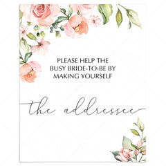 Bridal Shower Addressee Card Sign with Blush Flowers by LittleSizzle
