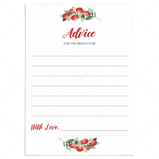 Winter Bridal Shower Advice Cards Red and Green by LittleSizzle