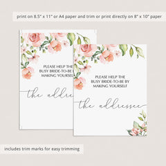 Bridal Shower Addressee Card Sign with Blush Flowers