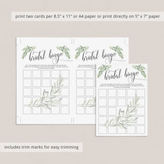 Greenery Bridal Shower Bridal Bingo Game Cards Printable