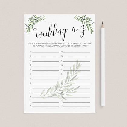 Printable Wedding A-Z Games | Instant Download – LittleSizzle