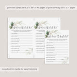 Greenery Bridal Shower Game Who Knows The Bride Best Instant Download