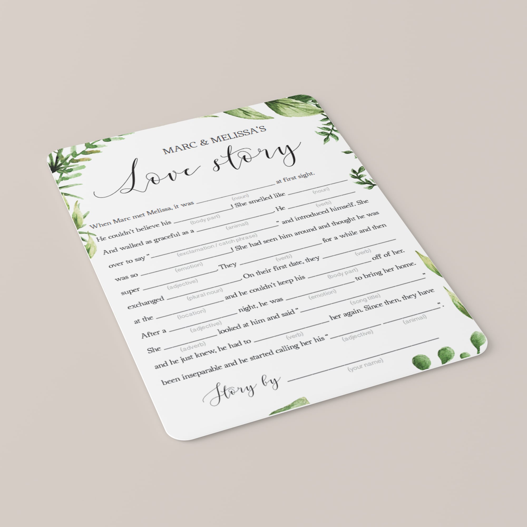 botanical wedding mad libs game instant download