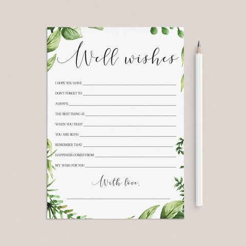 Greenery Well Wishes for the Bride and Groom Card Printable – LittleSizzle