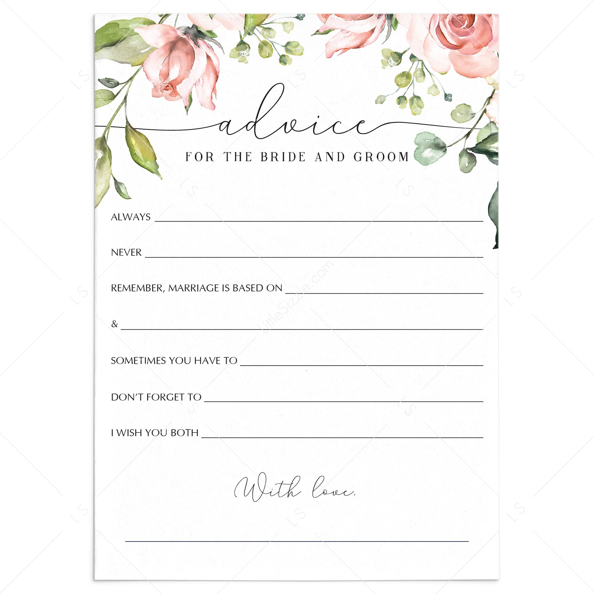 bride and groom advice cards instant download by LittleSizzle