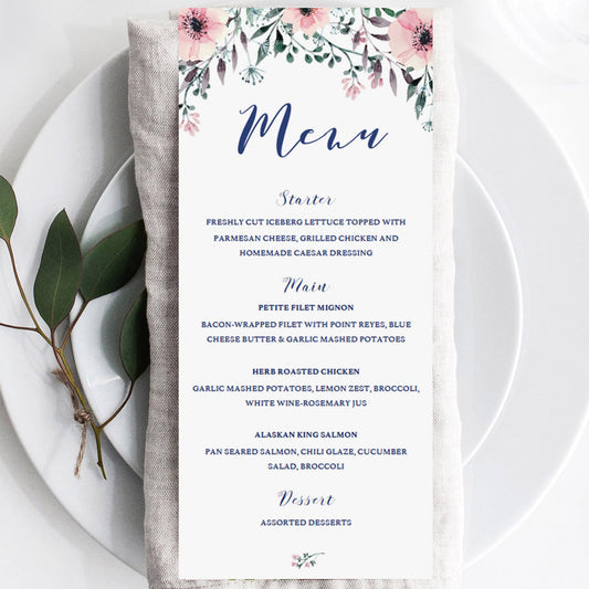 Pink Flowers Bridal Shower Menu Template by LittleSizzle