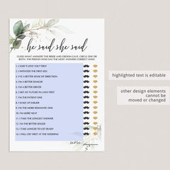 bridal shower he said she said game printable