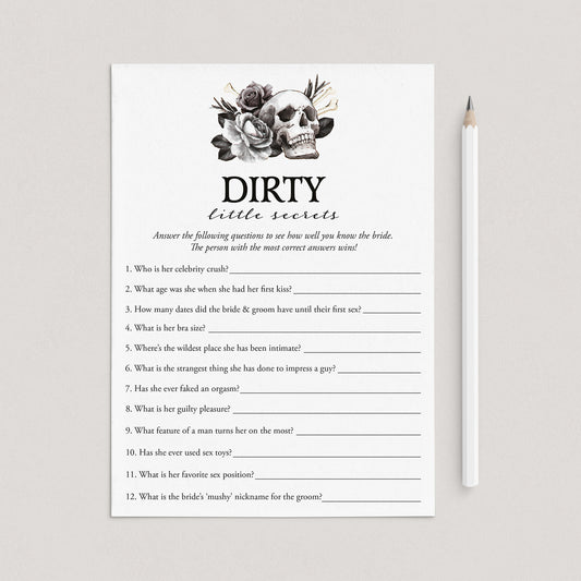 Alternative Bridal Shower Game Dirty Little Secrets Printable by LittleSizzle
