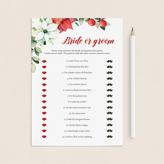 Guess Who Bride or Groom Quiz Template With Poinsettia Flowers by LittleSizzle