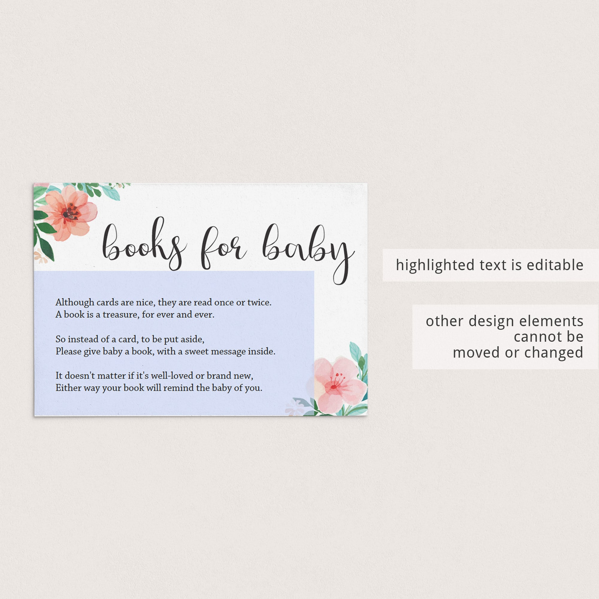 Printable books for baby cards for floral themed baby shower by LittleSizzle