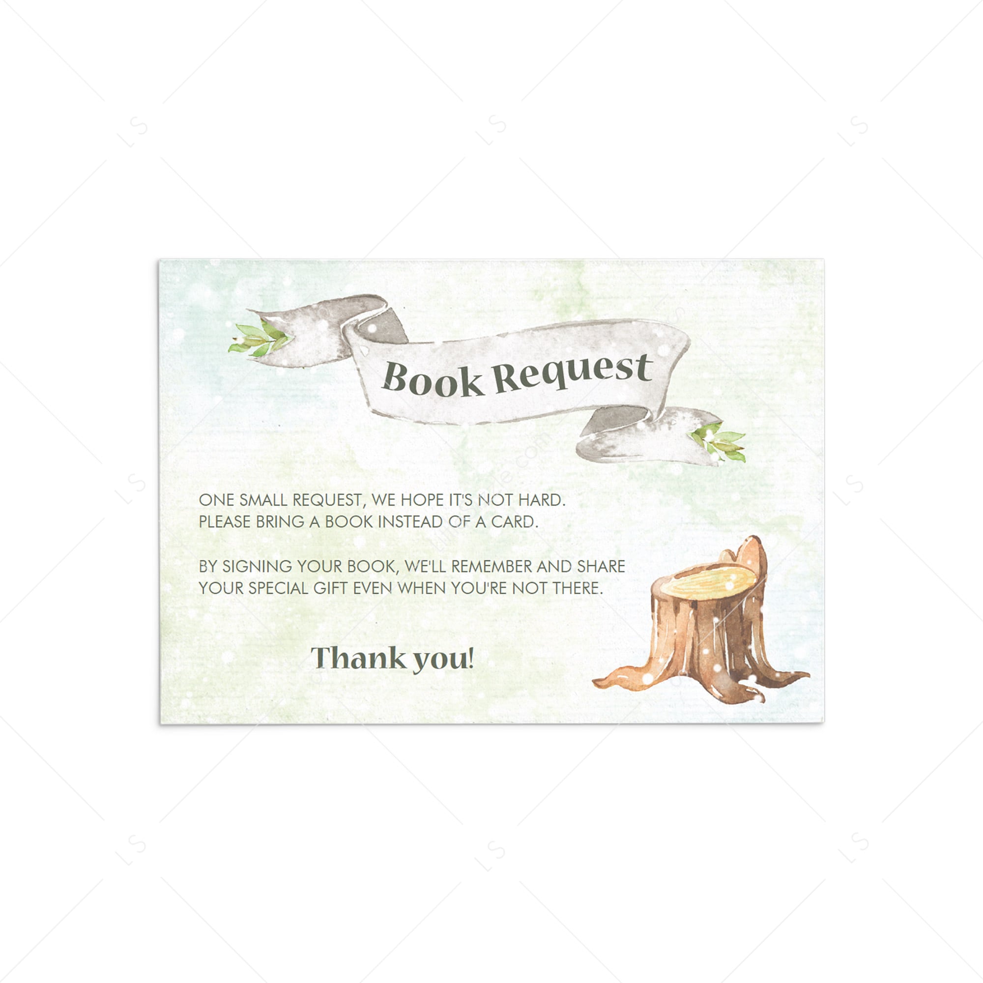 Printable bring a book for baby card winter woodland by LittleSizzle