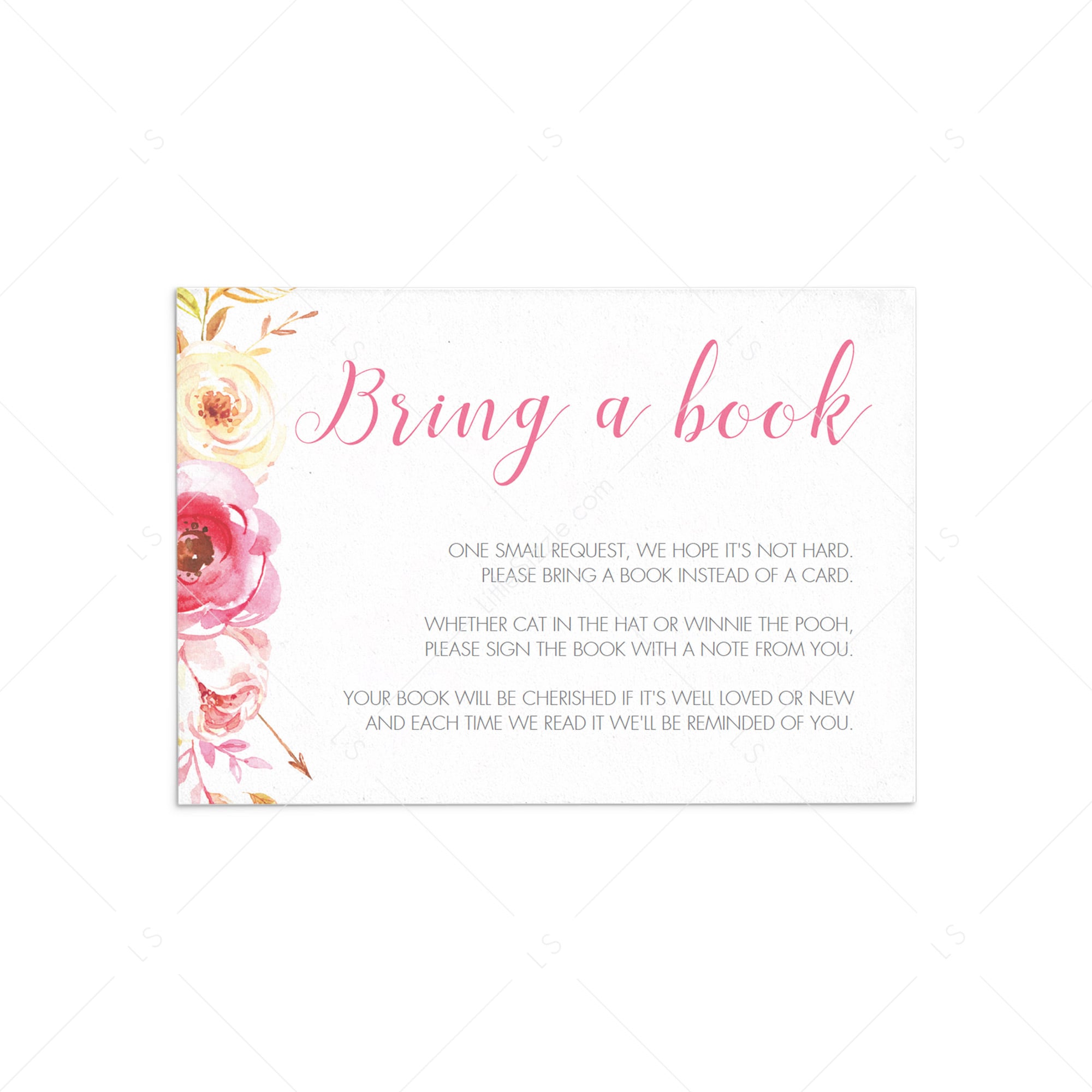 Pink floral baby shower book request card by LittleSizzle