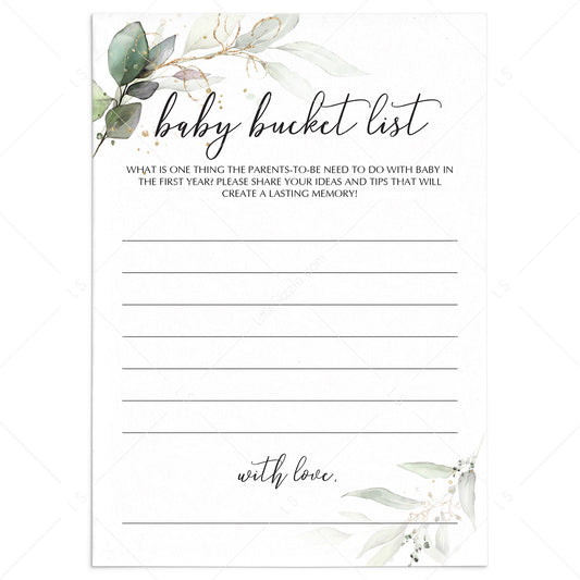Gold and Greenery Theme Baby Shower Keepsake Cards by LittleSizzle