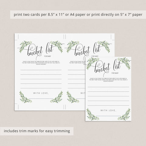 Greenery Bucket List for Baby Shower Game Printable – LittleSizzle