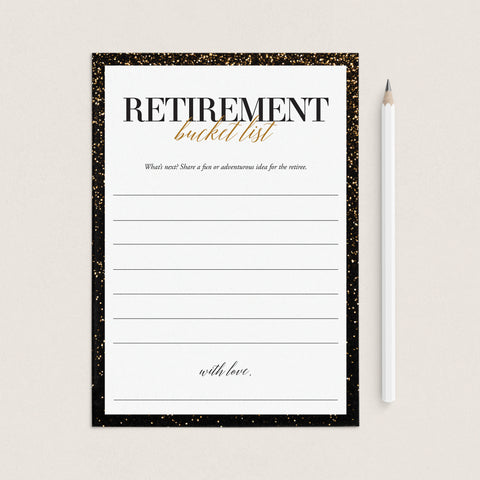 Retiree Bucket List Cards Printable | Black & Gold Retirement Party ...