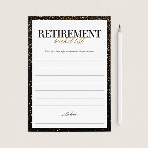 Retiree Bucket List Cards Printable | Black & Gold Retirement Party ... Retiree Bucket List Cards Printable | Black & Gold Retirement Party ...