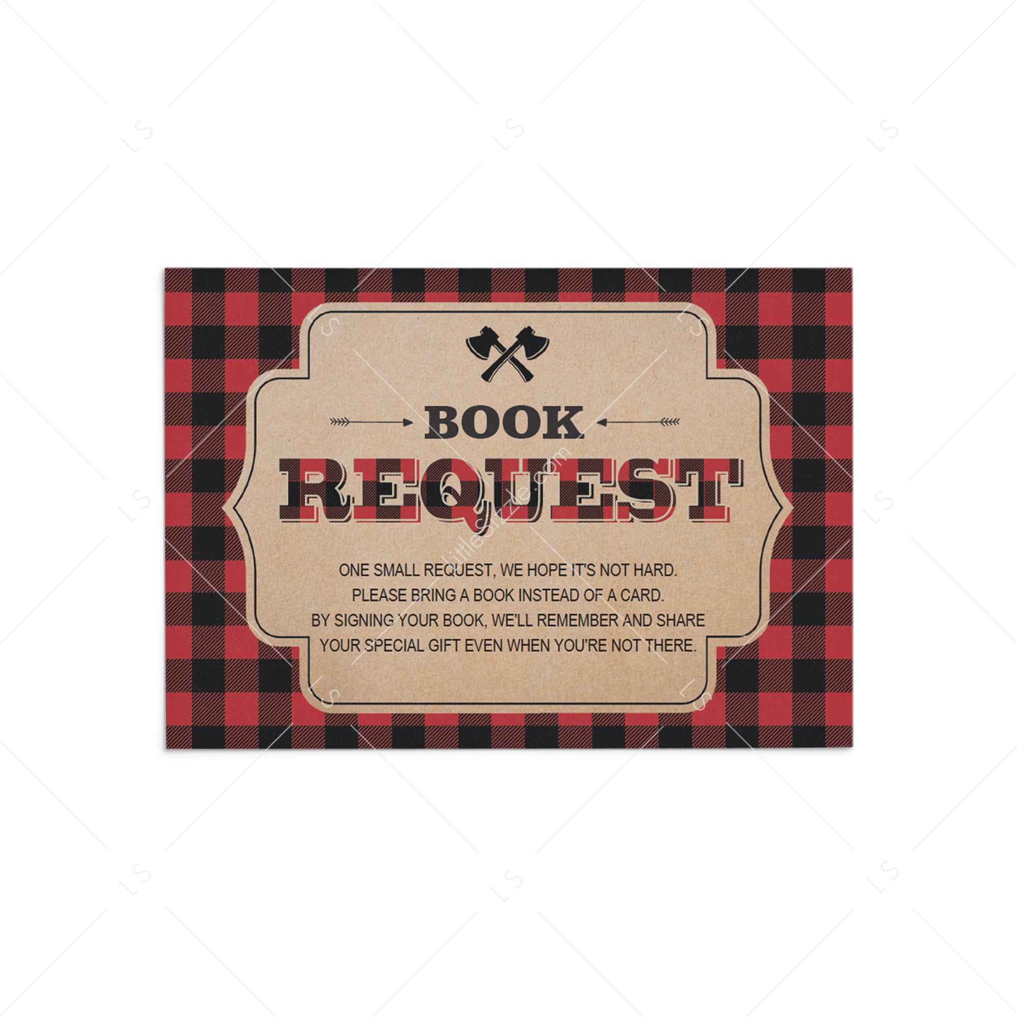 Baby shower lumberjack theme book request cards printable