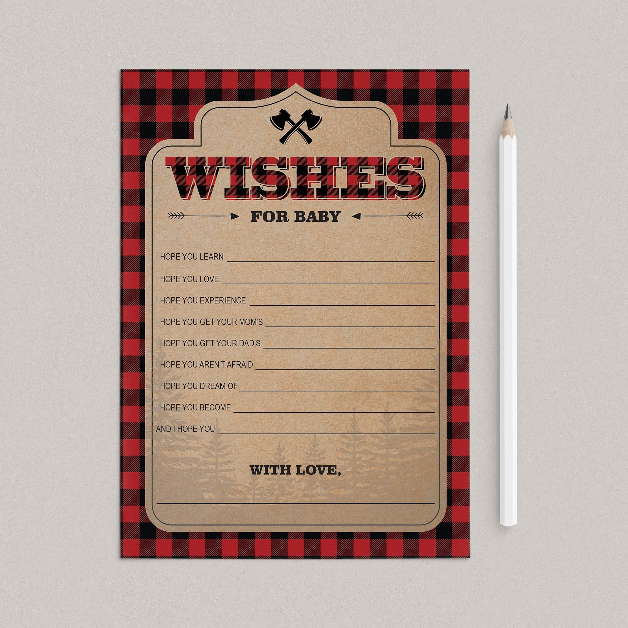 Kraft paper and buffalo plaid baby shower games printables