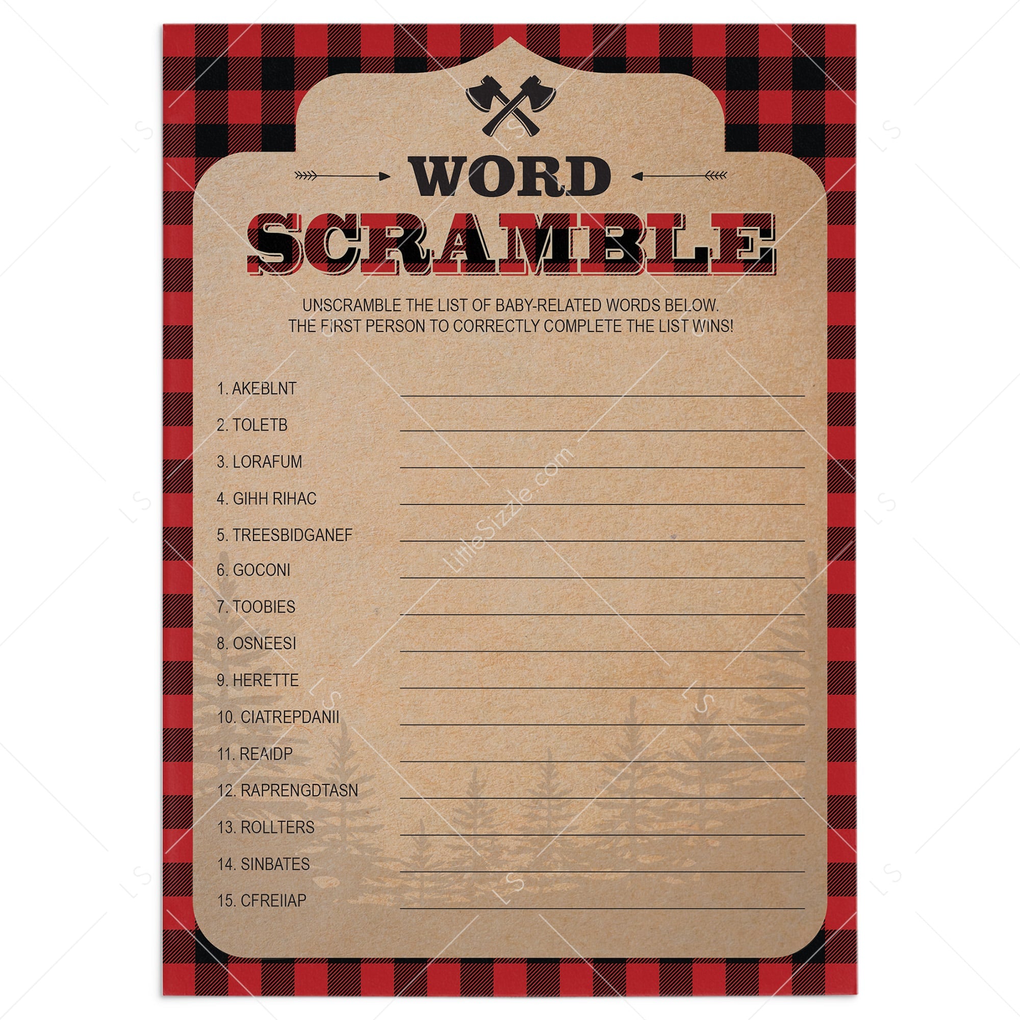 Forest Baby Shower Scrambled Words Game Printable by LittleSizzle