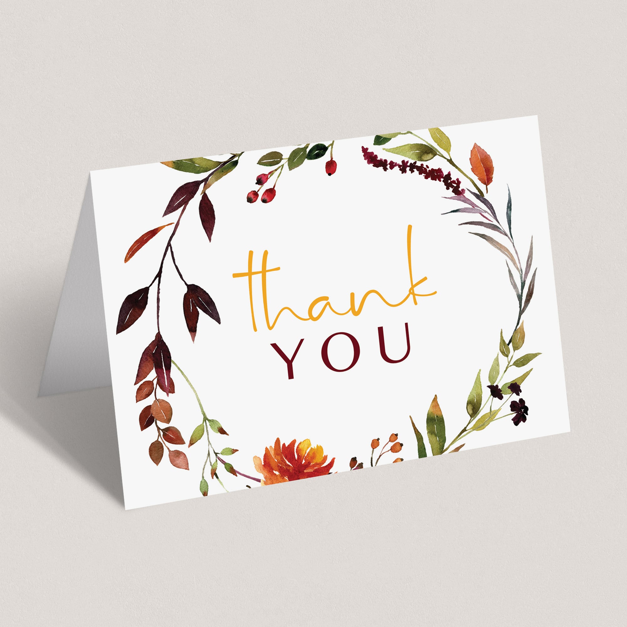 Autumn wreath thank you card printable by LittleSizzle