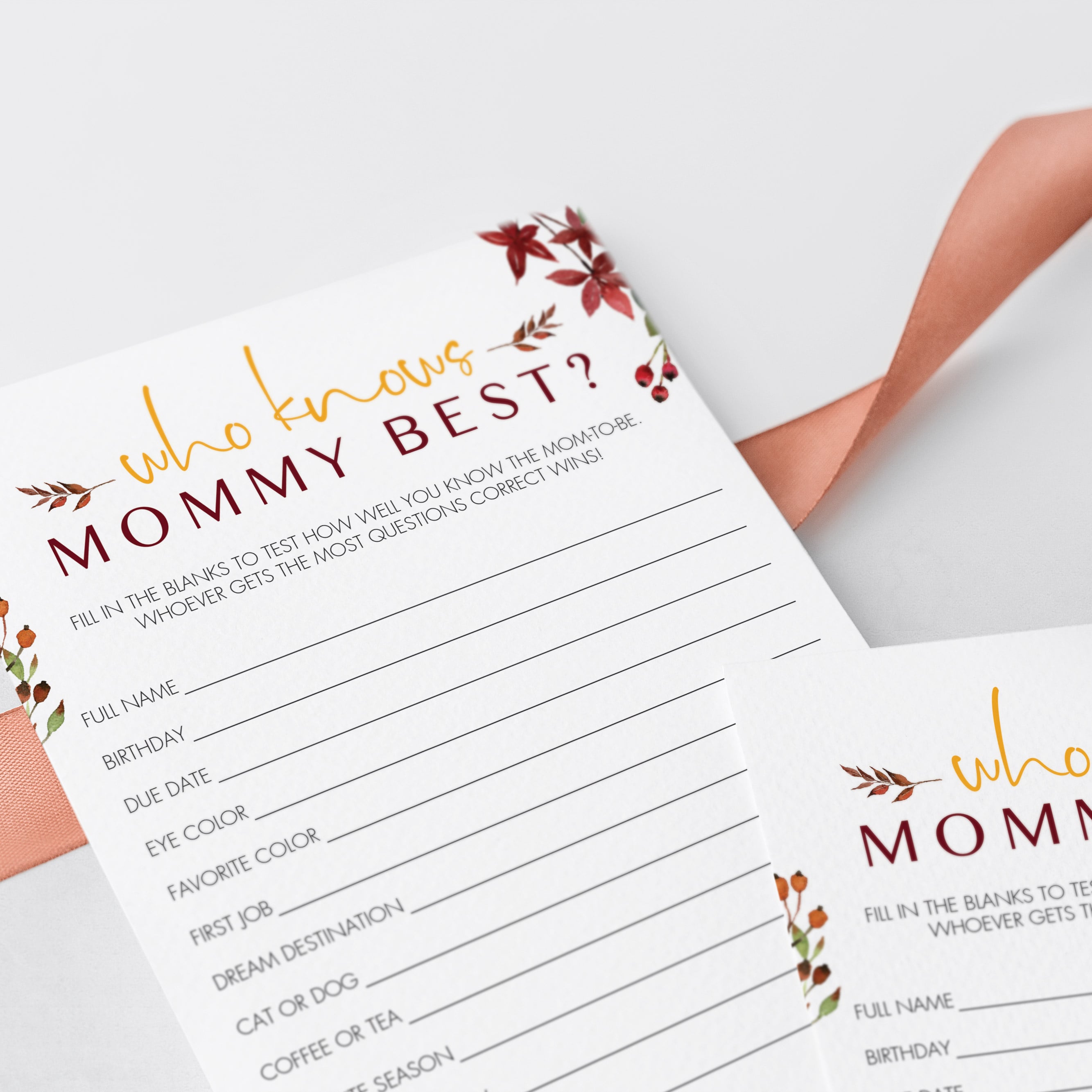 Burgundy who knows mom best baby shower game printable by LittleSizzle