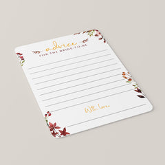 Autumn florals bridal shower advice cards instant download by LittleSizzle