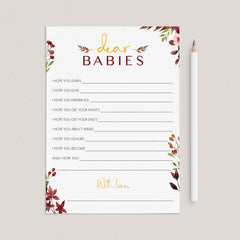 Printable Dear Babies Wishes Card with Burgundy Flowers by LittleSizzle