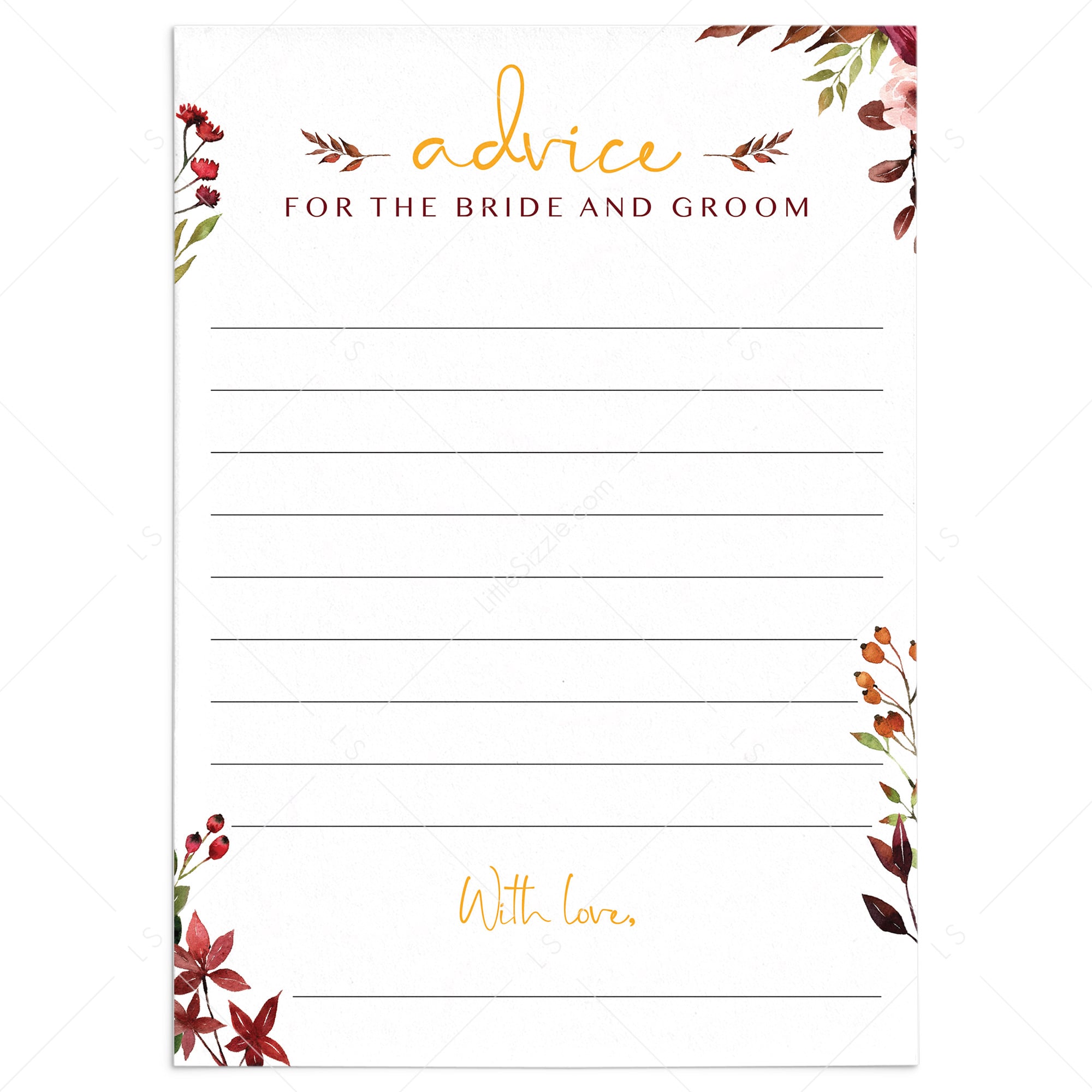 Burgundy Floral Advice for Bride and Groom Printable by LittleSizzle