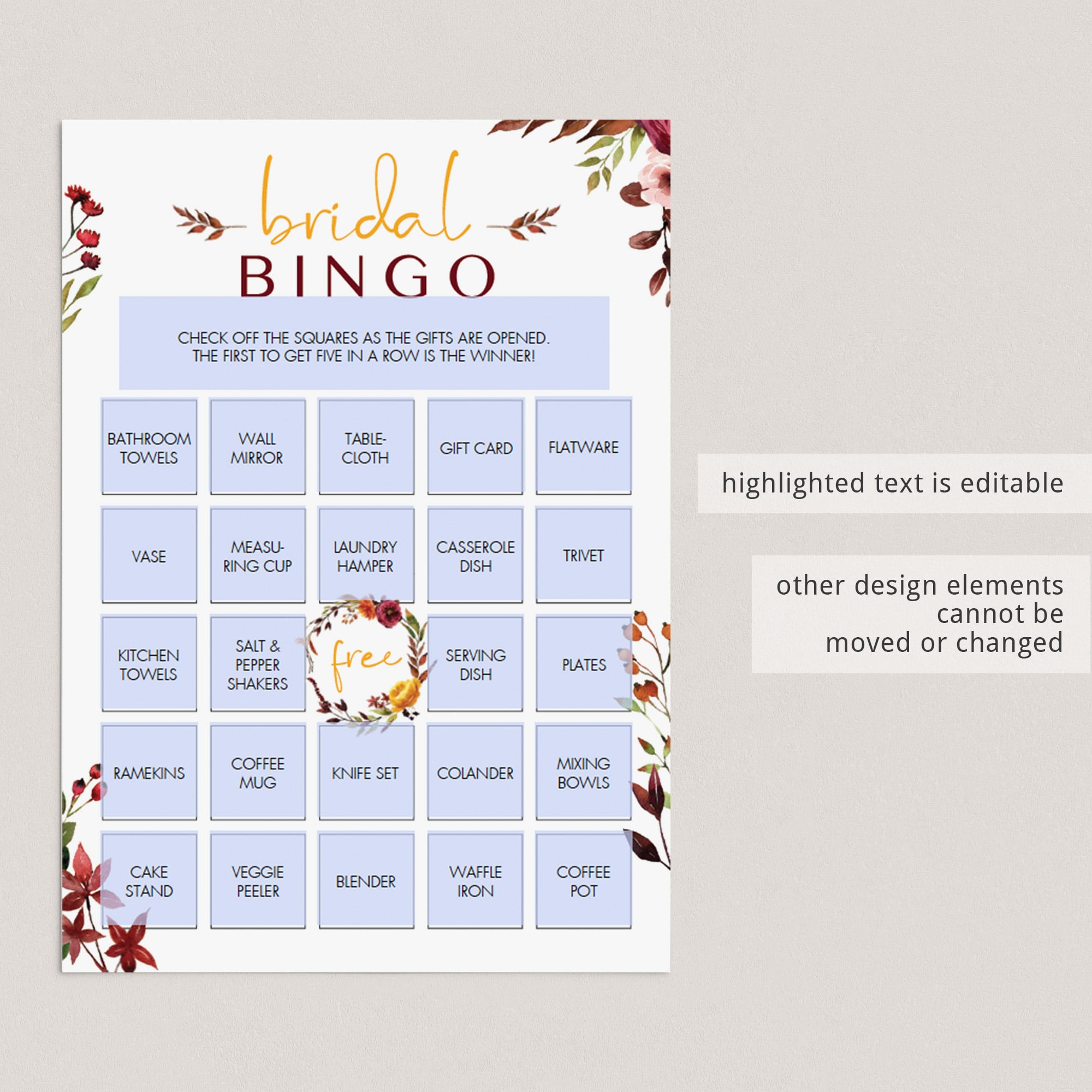 Burgundy bridal shower game template by LittleSizzle