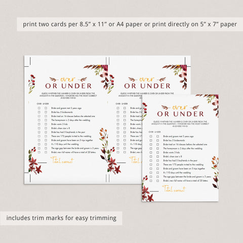 Editable Over or Under Game Template | Bohemian Theme – LittleSizzle