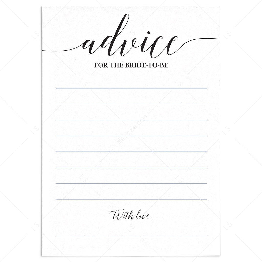 Elegant Bridal Shower Advice Card Printable | Calligraphy – LittleSizzle elegant-bridal-shower-advice-card-printable-calligraphy-littlesizzle